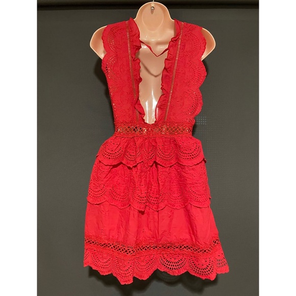 Red crochet lace plunge Swing Dress NWT - Picture 5 of 7